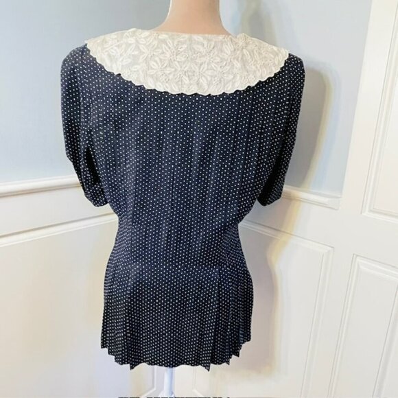 Vintage Pearl Beaded & Embroidered Sailor Collar Cottagecore Blouse 10 - Picture 5 of 8